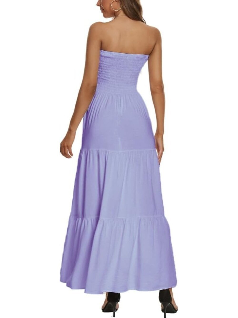 Women's Light Purple Casual Off Shoulder Strapless Tube Top Beach Maxi Dress - Picture 4 of 4